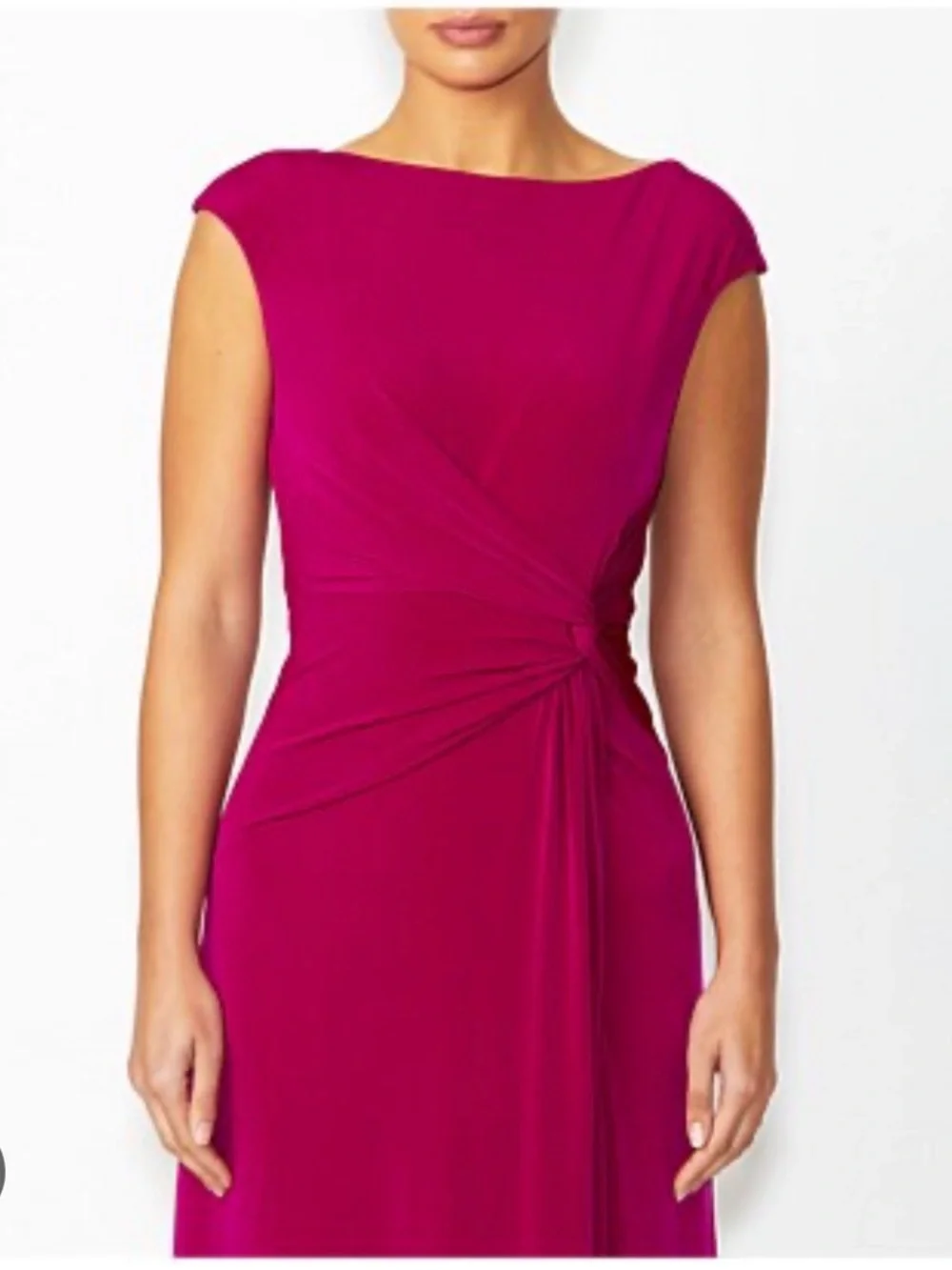 Ralph Lauren Cap-Sleeve Twist-Waist Midi Dress - Fuchsia